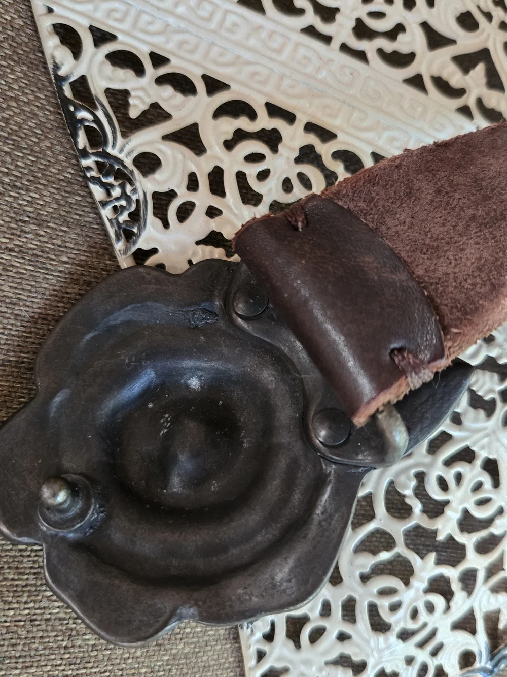 Abercrombie & Fitch Brown Leather Belt with Floral Metal Buckle